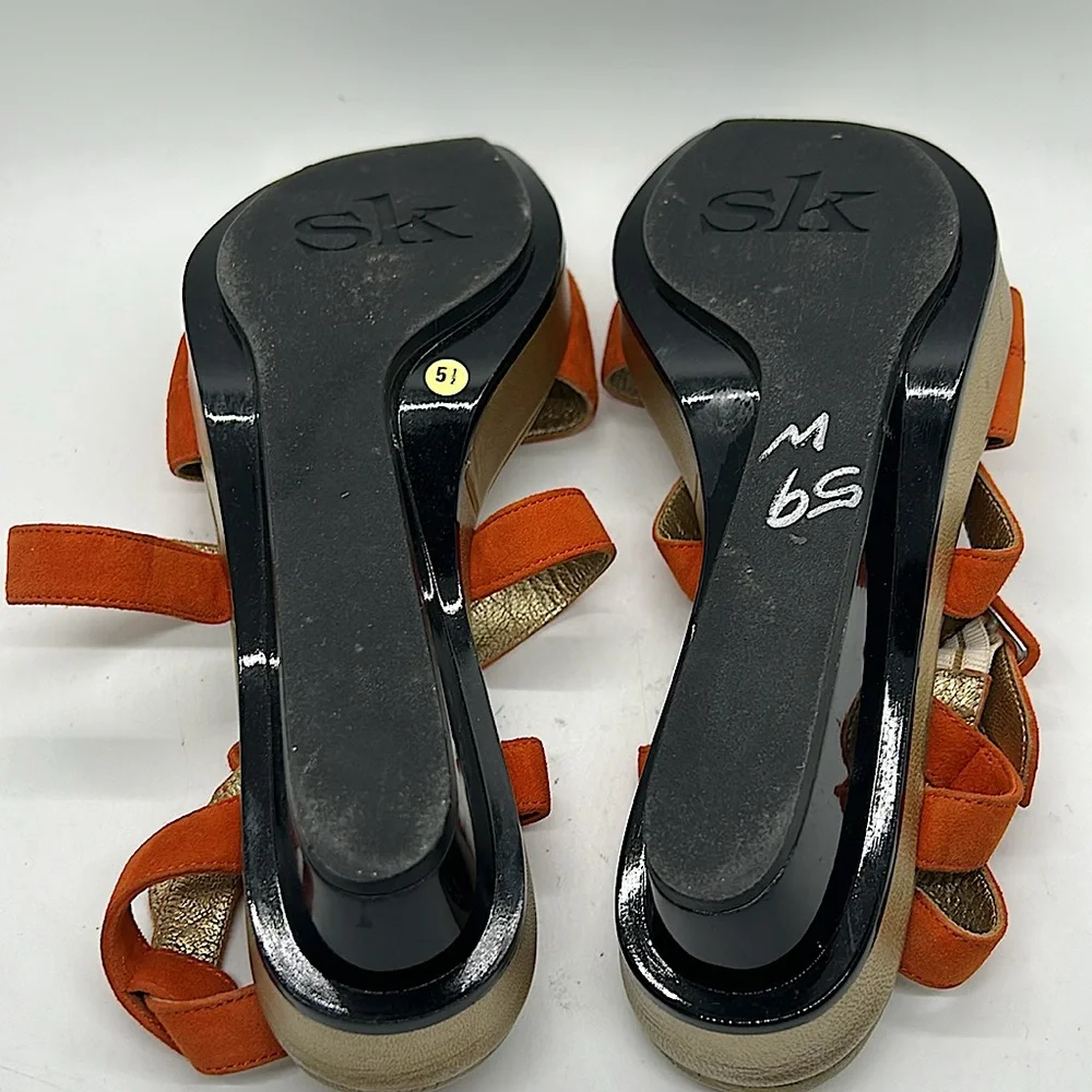 Stephane Ke’lian Burnt Orange Suede Wedge Platform Sandals Shoes **Sz 5.5**🌺🌺 - Picture 8 of 9